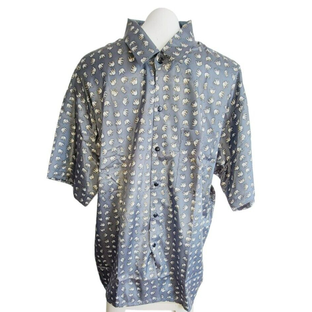 Thai Silk by Apple Button Up Shirt Size XXL -‎ Elephants